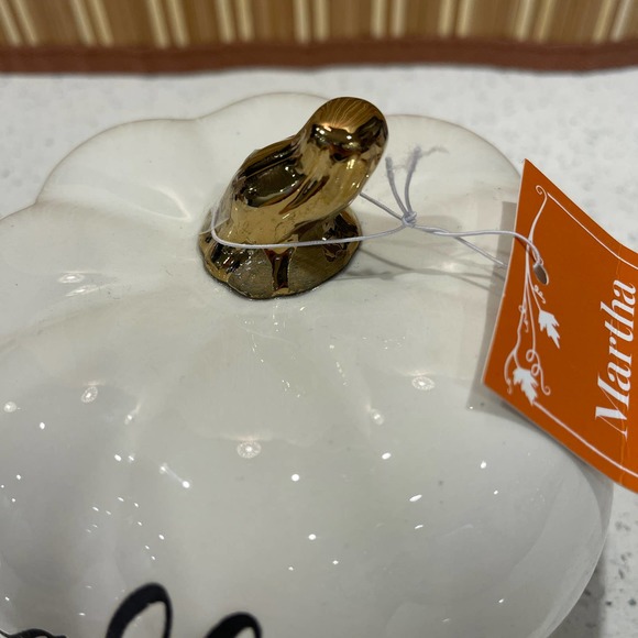 Martha Stewart White "Fall Sweet Fall" with Leaves Ceramic Pumpkin Decor - Picture 7 of 7
